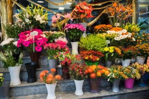 Rengarenk çiçeklerle sokak çiçekçisi