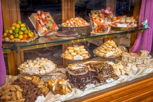 Show Case of a Patisserie with Pastry on Display