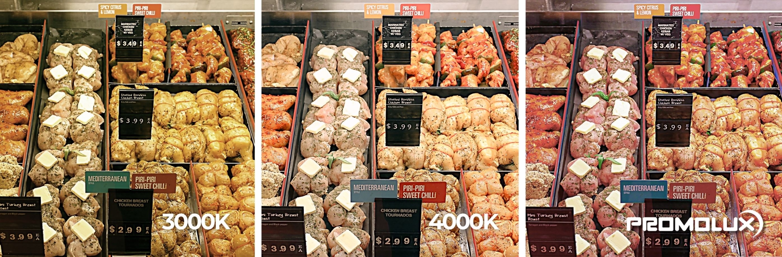 supermarket lighting for chicken displays