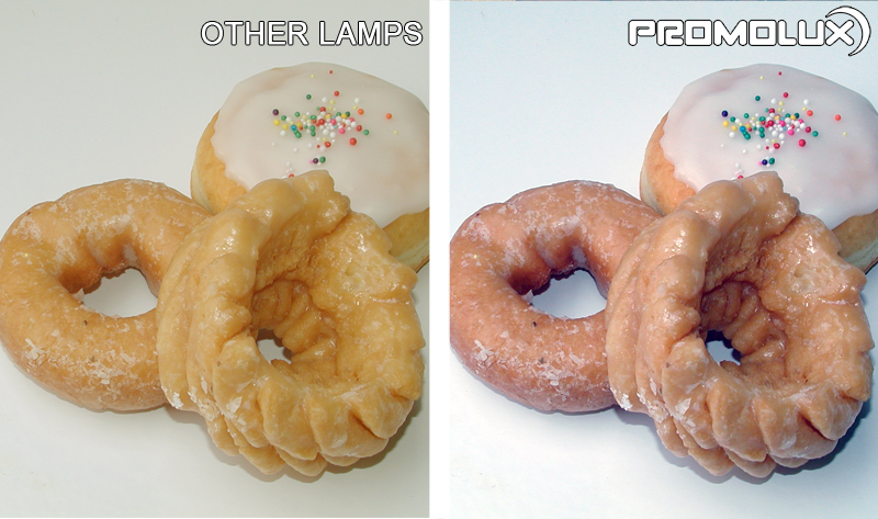 Vitrines de supermarché Donut - Les aliments restent frais plus longtemps et ont une meilleure apparence avec l'éclairage LED Promolux. Par rapport à l'éclairage ordinaire, les lampes LED Promolux n'ont aucune comparaison.