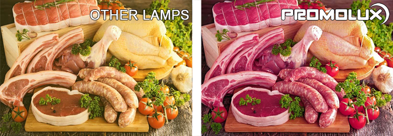 إضاءة صندوق عرض اللحوم والأطعمة الخفيفة - شاهد إضاءة Promolux LED المختلفة في علب بيع اللحوم والأطعمة الجاهزة. إضاءة عالية الجودة من برومولوكس ليدز للقطع اللذيذة ولحم البقر والسجق ولحم الخنزير.